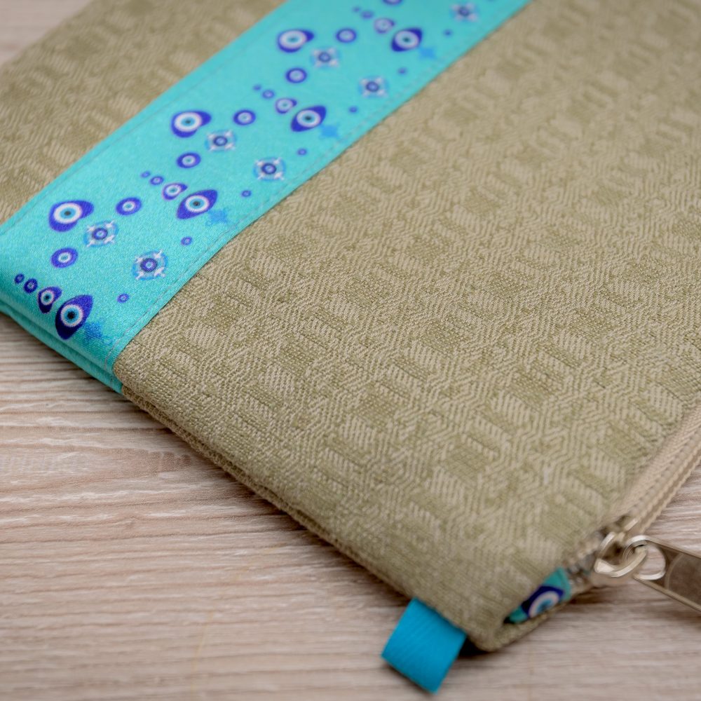 Silk handmade pouch olive _Ariadni_.6-min